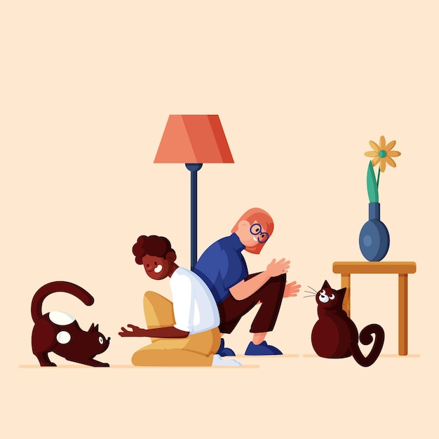 Free Vector flat illustration of people with pets