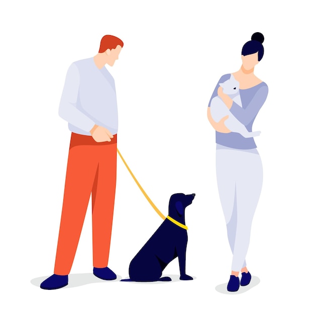 Flat illustration of people with pets