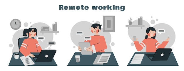 Flat illustration of people working remotely