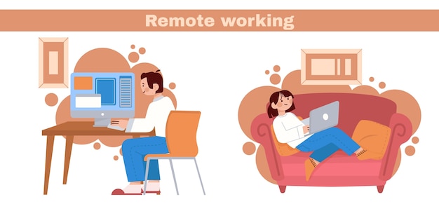 Flat illustration of people working remotely