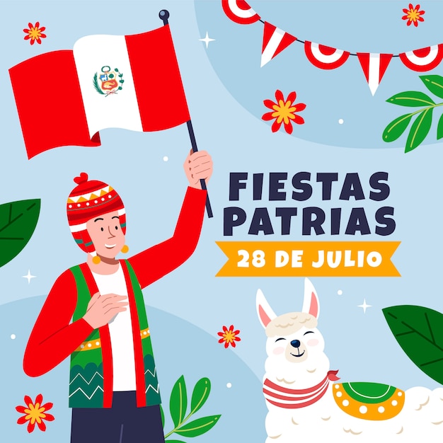 Free vector flat illustration for peruvian fiestas patrias celebrations