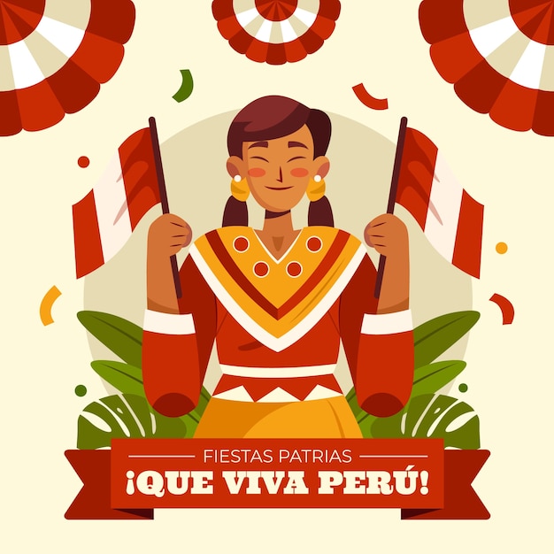 Flat illustration for peruvian fiestas patrias celebrations