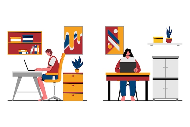 Flat illustration remote working scenes