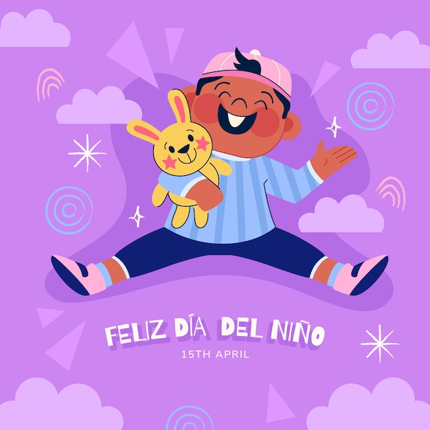 Flat illustration in spanish for childrens day celebration