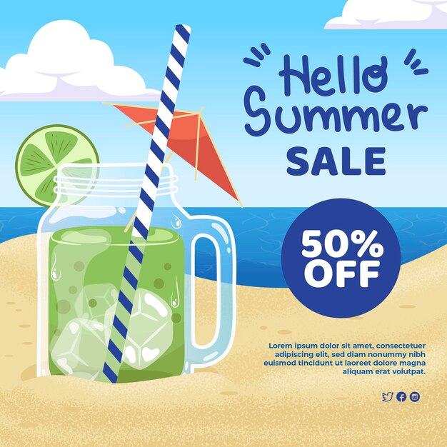 Flat illustration for summer sale with discount