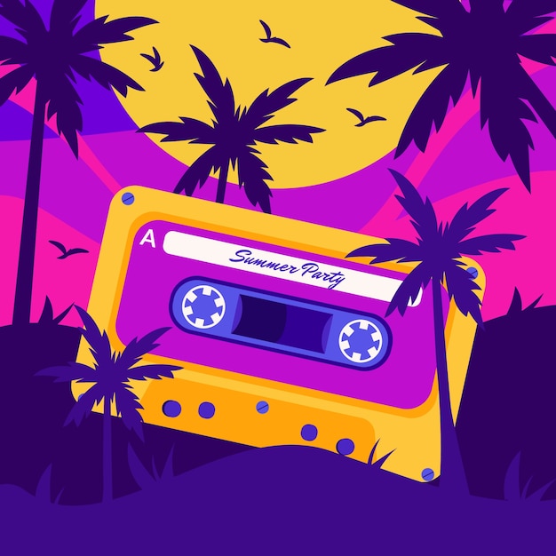 Flat illustration for summertime in 80's style