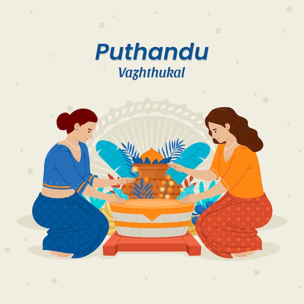 Free Vector flat illustration for tamil new year celebration