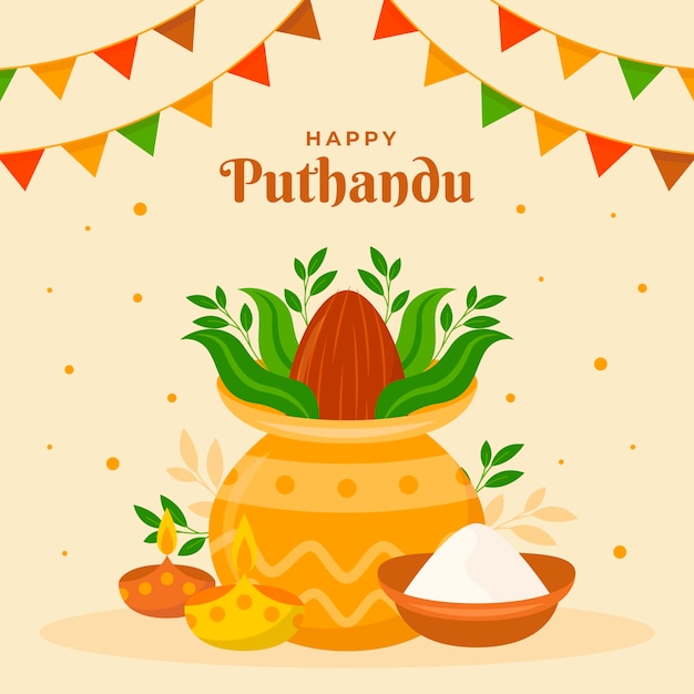 Free Vector flat illustration for tamil new year celebration