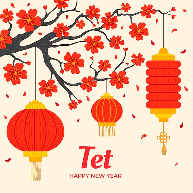 Free Vector flat illustration for tet new year celebration