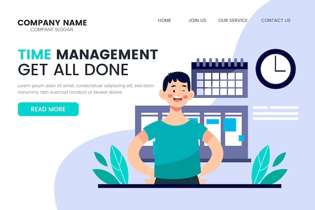 Flat illustration time management landing page