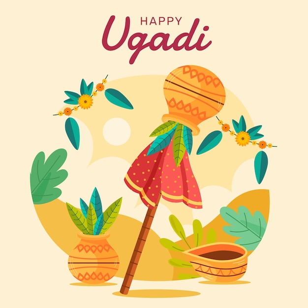 Free vector flat illustration for ugadi festival