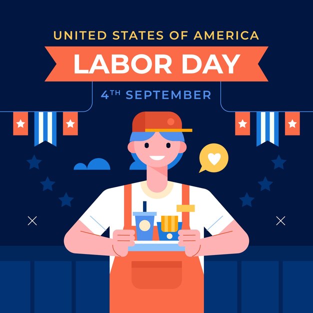 Free vector flat illustration for us labor day celebration