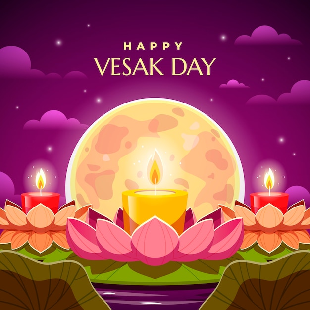 Free Vector flat illustration for vesak festival celebration