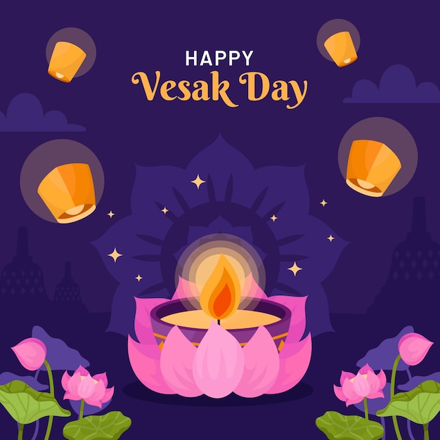 Free Vector flat illustration for vesak festival celebration