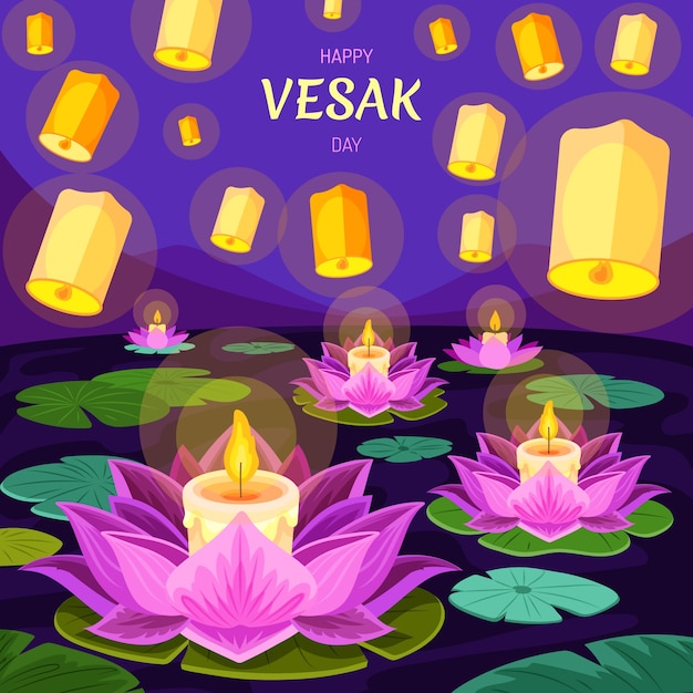 Free Vector flat illustration for vesak festival celebration