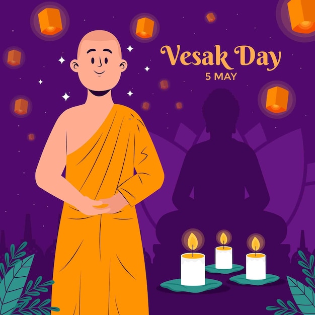 Flat illustration for vesak festival celebration