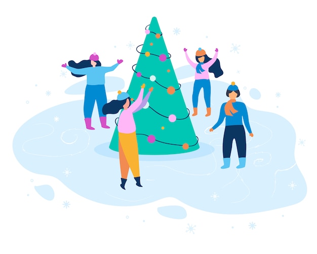 Free vector flat illustration woman in winter clothes dancing.