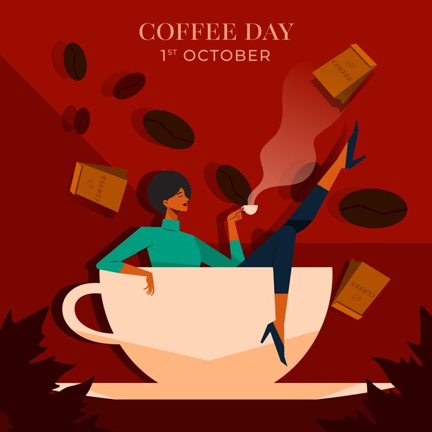 Flat illustration for world coffee day celebration