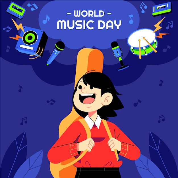 Flat illustration for world music day celebration