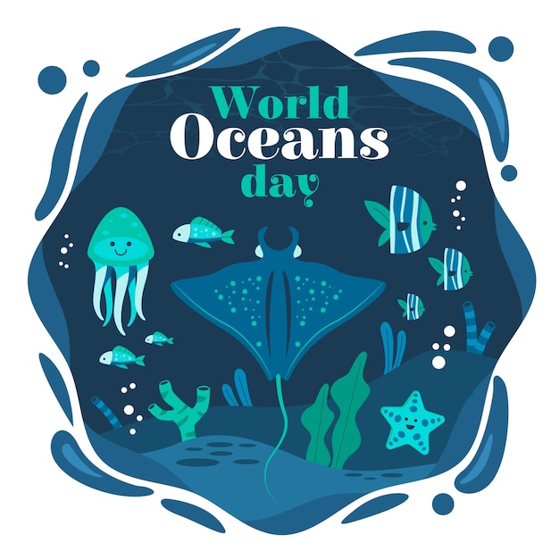 Free Vector flat illustration for world oceans day celebration