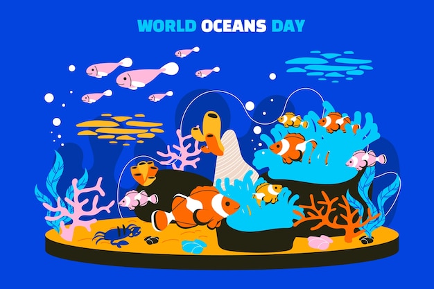 Flat illustration for world oceans day celebration