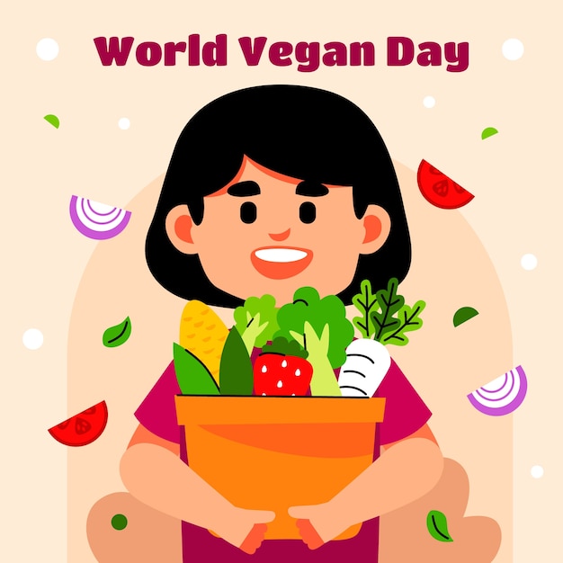 Flat illustration for world vegan day celebration