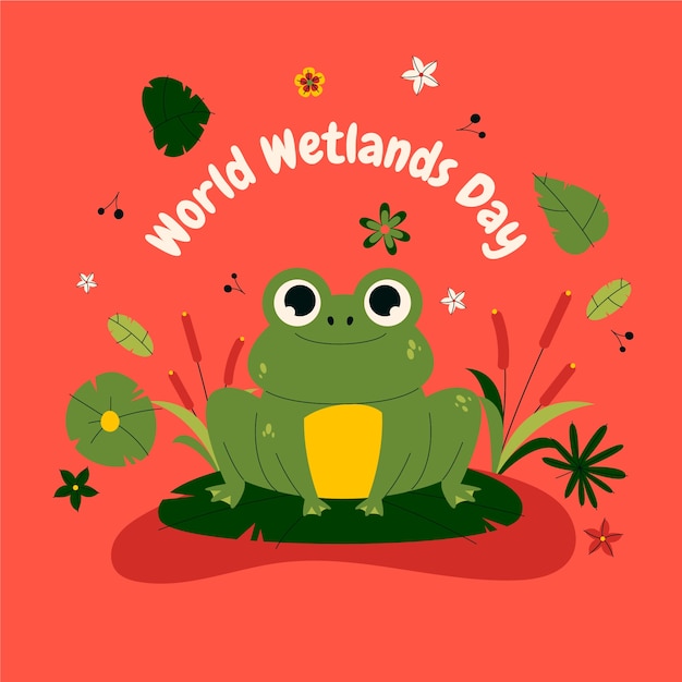 Free vector flat illustration for world wetlands day with flora and fauna