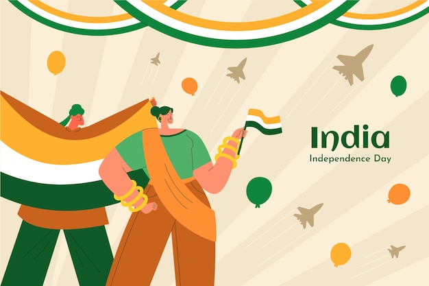 Free Vector flat india independence day background with people and balloons