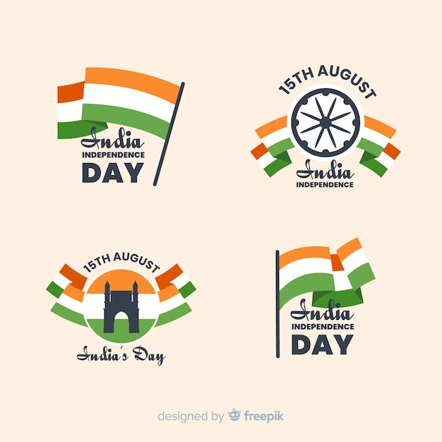 Flat india independence day badge collection