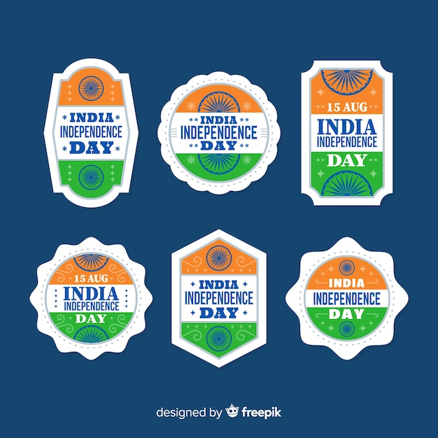 Free vector flat india independence day badge collection