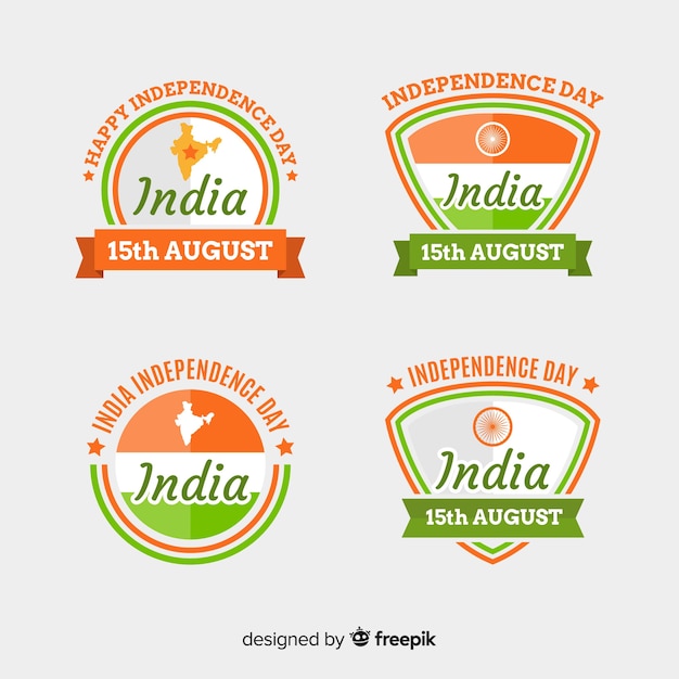 Free vector flat india independence day badge collection