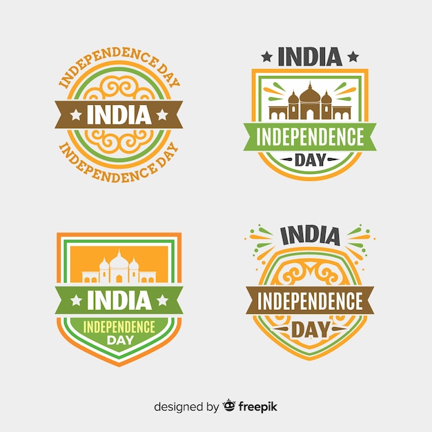 Free vector flat india independence day badge collection