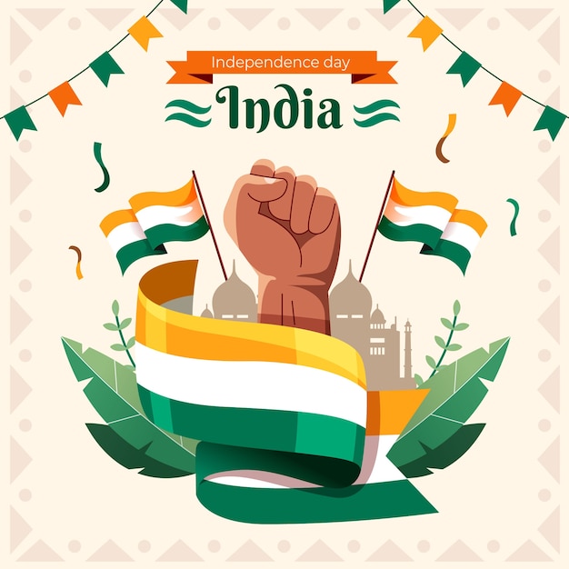 Free Vector flat india independence day illustration with fist and flags