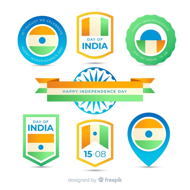 Flat india independence day label collection