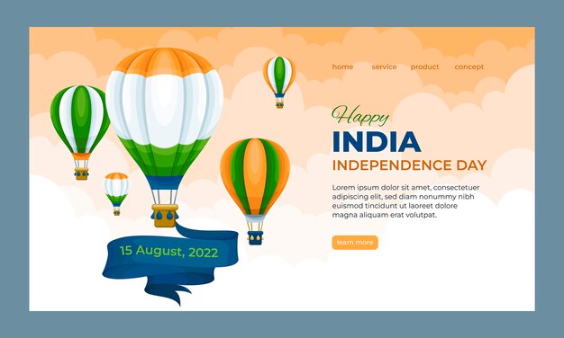 Flat india independence day landing page template