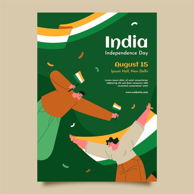 Free Vector flat india independence day vertical poster template with people holding flags