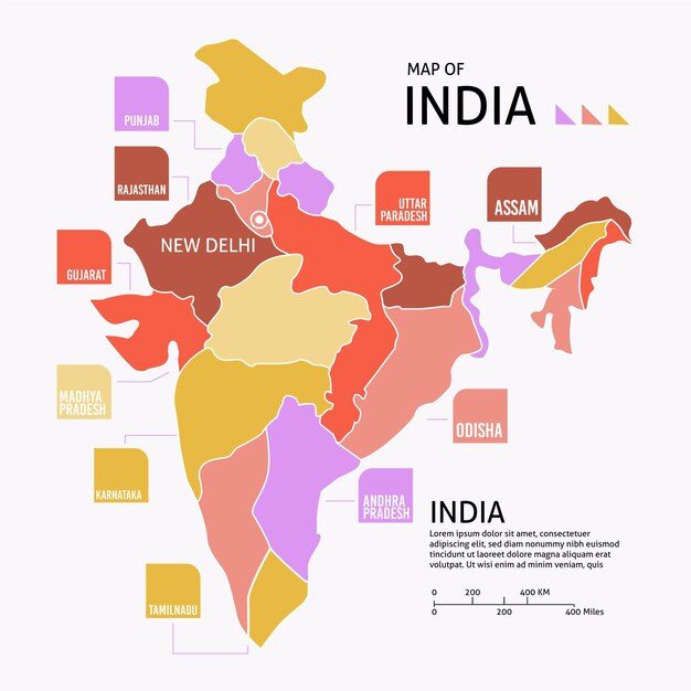 Flat india map infographic