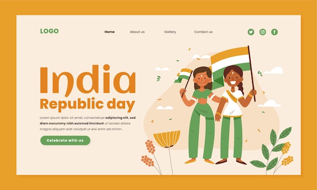 Flat india republic day landing page template