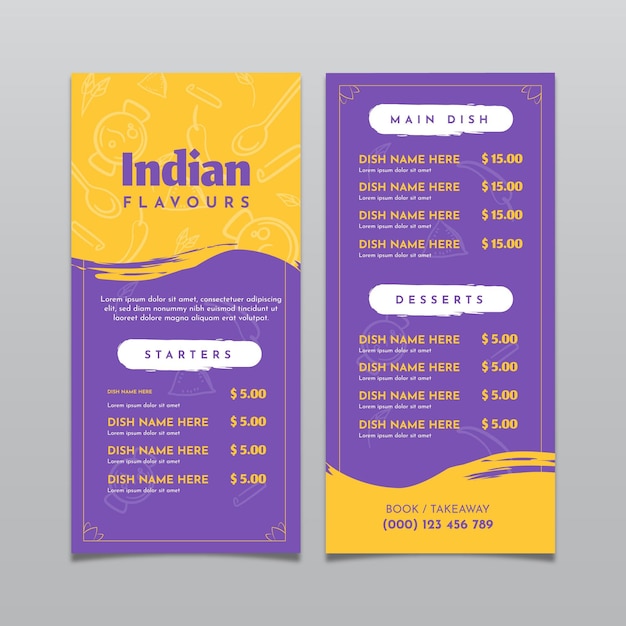 Flat indian menu template