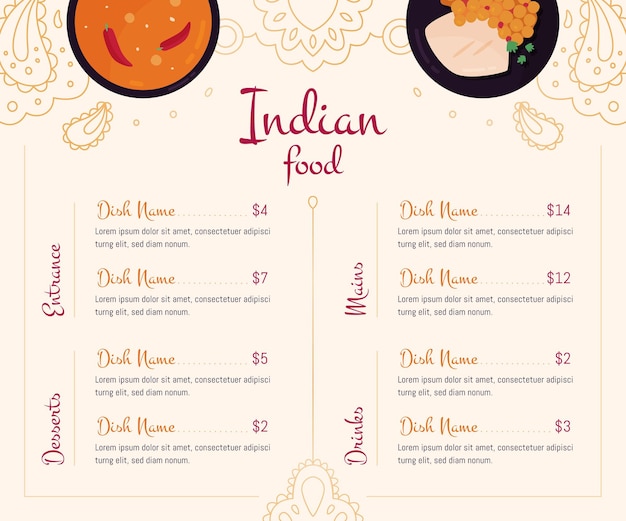 Free Vector flat indian menu template