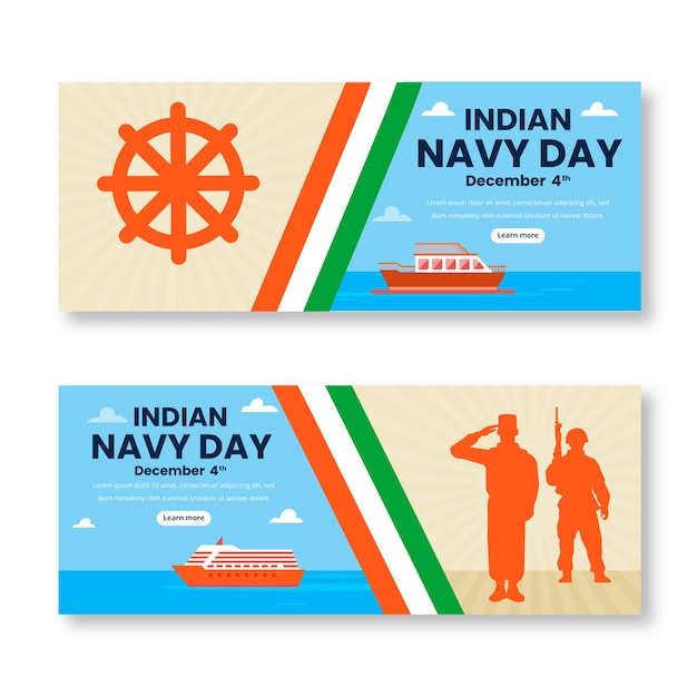 Flat indian navy day horizontal banners set