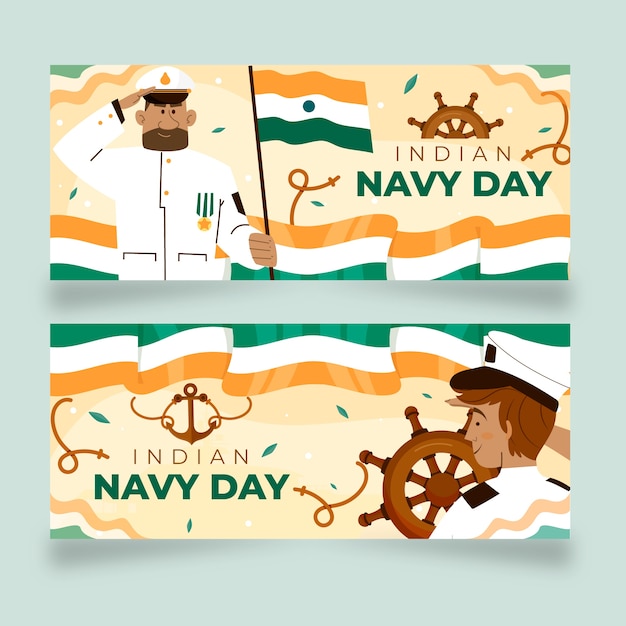 Free Vector flat indian navy day horizontal banners set