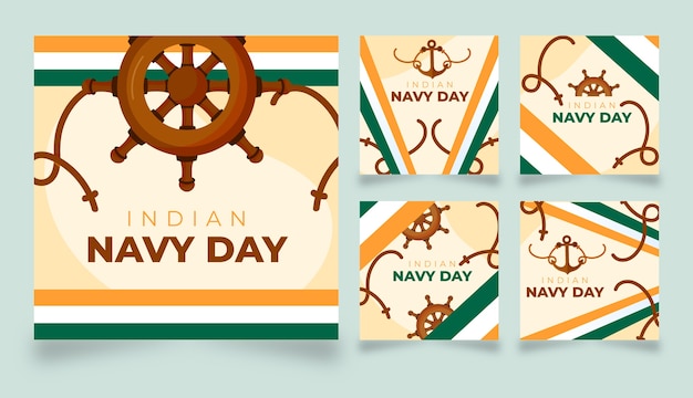 Free Vector flat indian navy day instagram posts collection