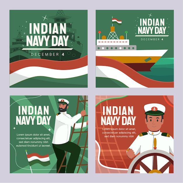 Free Vector flat indian navy day instagram posts collection