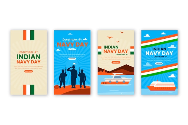 Free Vector flat indian navy day instagram stories collection