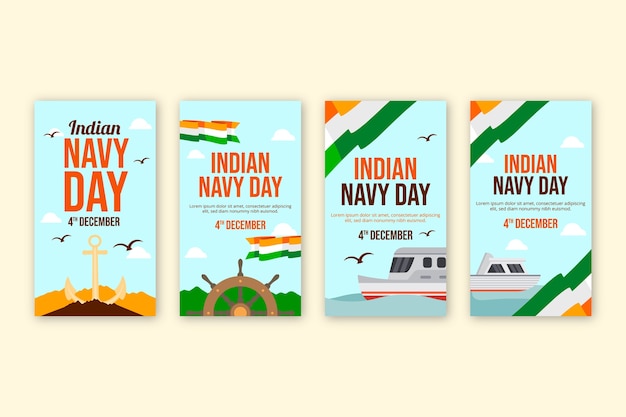 Free Vector flat indian navy day instagram stories collection