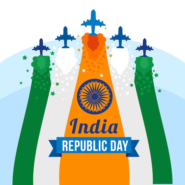 Free Vector flat indian republic day with airplanes