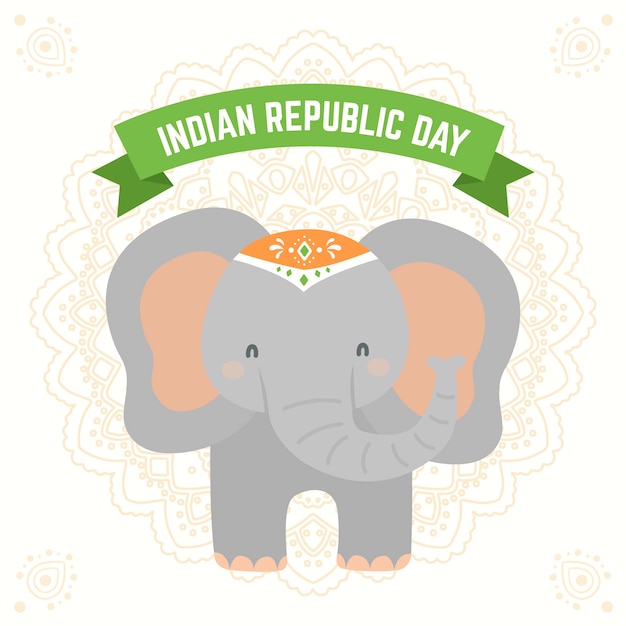 Free vector flat indian republic day with elephant illustration