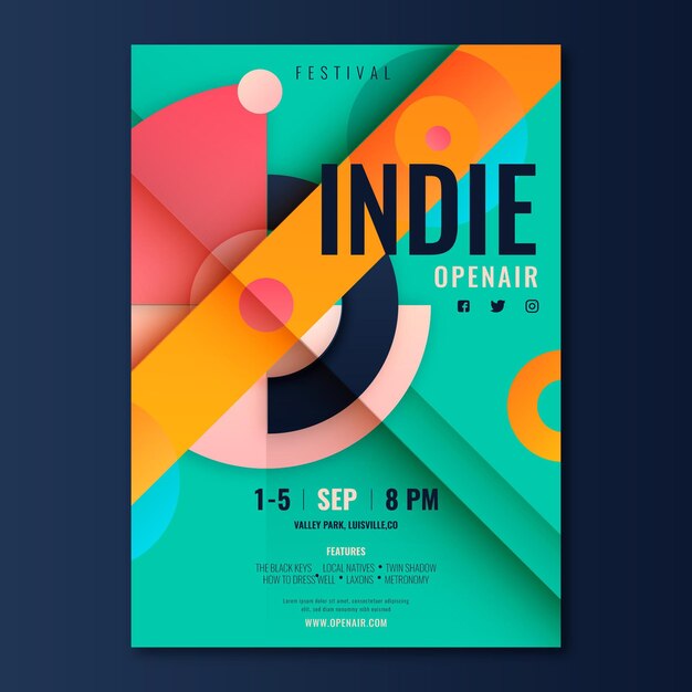 Flat indie music poster template