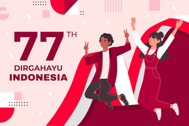 Flat indonesia independence day background with people jumping